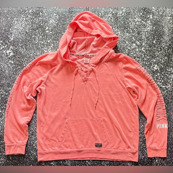 PINK Victoria’s Secret Lace Up Hoodie Size Large - Picture 1 of 2